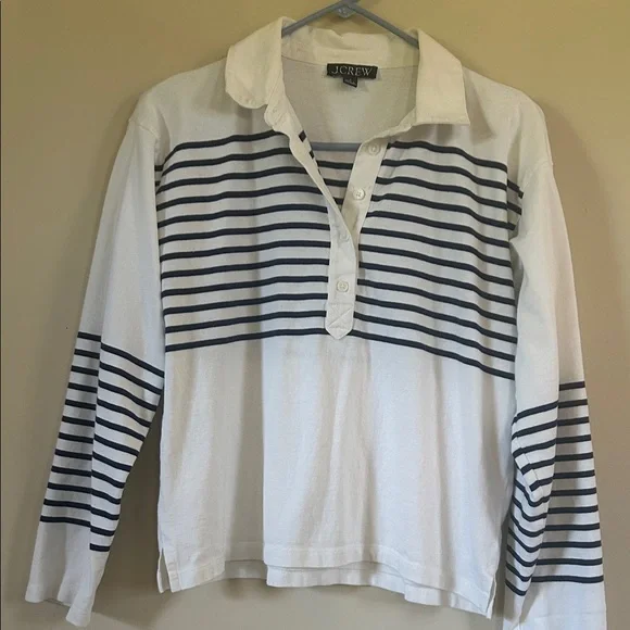 J. Crew White and Navy Striped Polo Shirt 16 - Picture 2 of 6